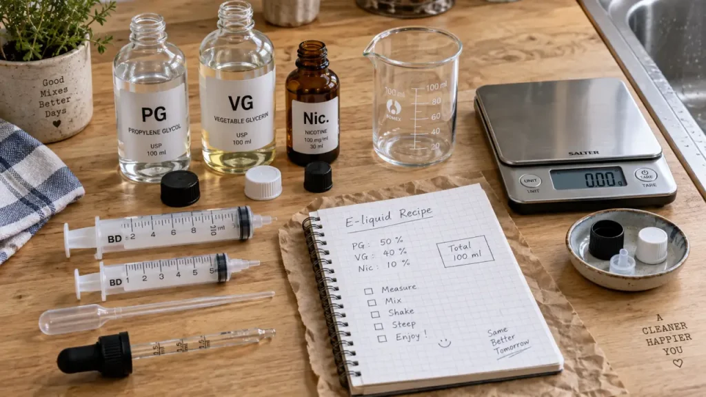 melange cigarette électronique DIY : dosages PG VG Nic et matériel de mesure